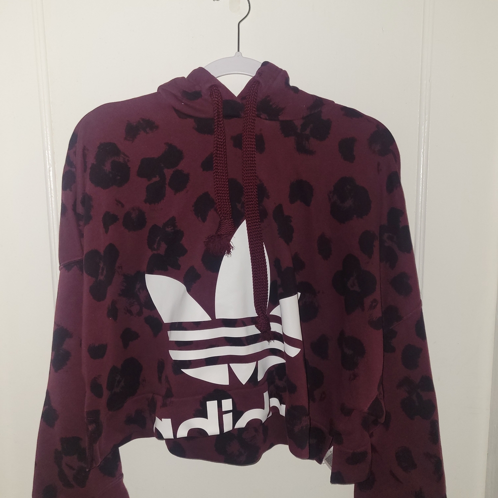 Adidas Maroon Hoodie with Black Leopard Pattern